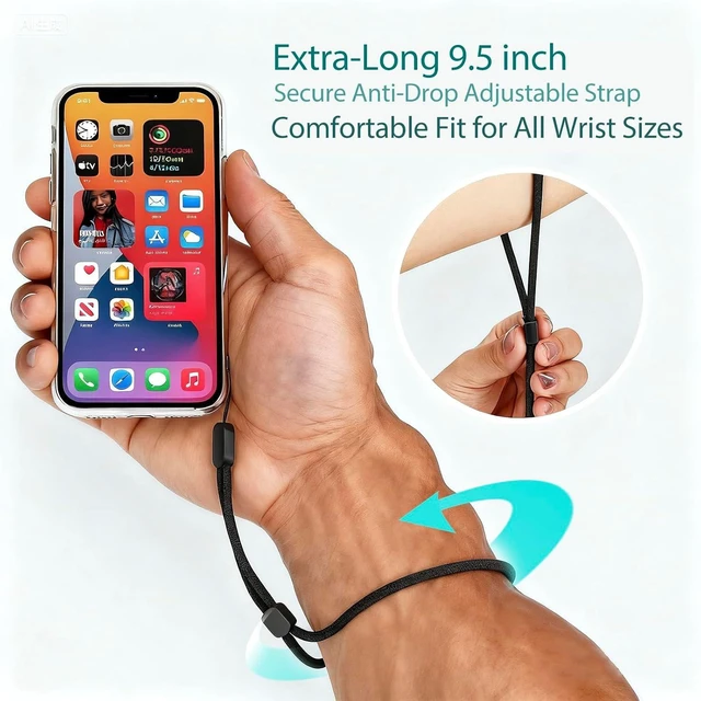 Alt view image 2 of 7 - Hand Wrist Strap Lanyard 6 Pack 9.5inch Adjustable Nylon Wristlet Straps Keychain String for Cell Phone Case Holder 2 2022 Camera Key GoPro USB Drive Ski Glove(Black)