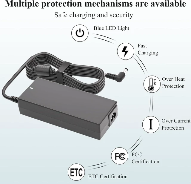 Alt view image 4 of 7 - 19V Power Cord for LG Monitor & TV: DC-in Replacement Supply Adapter