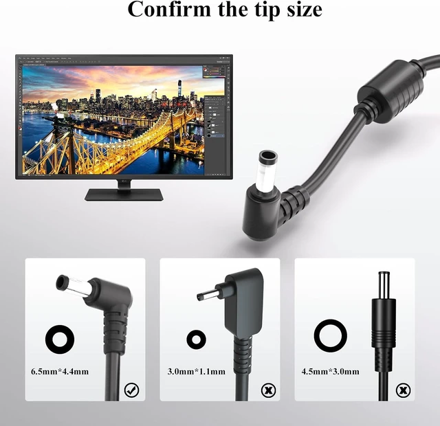 Alt view image 5 of 7 - 19V Power Cord for LG Monitor & TV: DC-in Replacement Supply Adapter