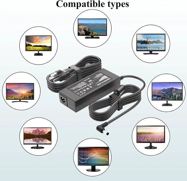 Alt view image 6 of 7 - 19V Power Cord for LG Monitor & TV: DC-in Replacement Supply Adapter