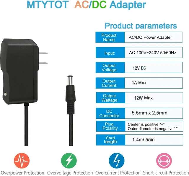Alt view image 3 of 7 - 12V 1A Power Supply AC Adapter