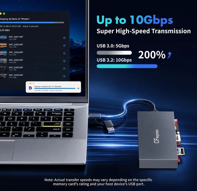 Alt view image 3 of 7 - CFexpress Type B & Type A Card Reader Professional 8-Slot USB 3.2 10Gbps Memory Card Adapter for XQD SD TF MS XD CF Simultaus Read Multi Slot Adapter for for Windows Mac OS Linux iOS Android