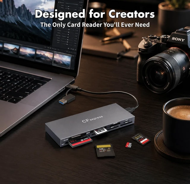 Alt view image 7 of 7 - CFexpress Type B & Type A Card Reader Professional 8-Slot USB 3.2 10Gbps Memory Card Adapter for XQD SD TF MS XD CF Simultaus Read Multi Slot Adapter for for Windows Mac OS Linux iOS Android