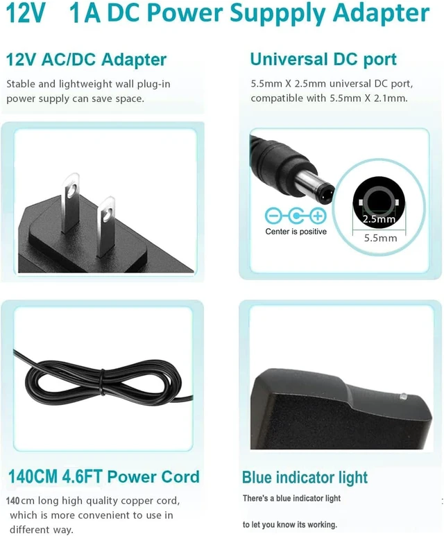 Alt view image 6 of 7 - 12V 1A Power Supply AC Adapter