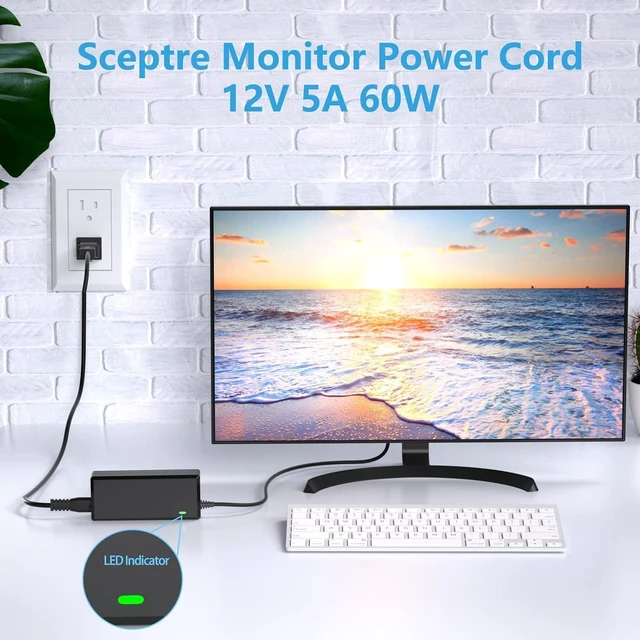 Alt view image 3 of 7 - Sceptre Monitor Power Cord 12V 5A AC Adapter Replacment for Sceptre EC Series 32 30 27 24 22 20 19 15 E248W E225W E205W E275W E209W Monitor Power Supply Cord Charger & More 12V 5V 4A 3A 2A
