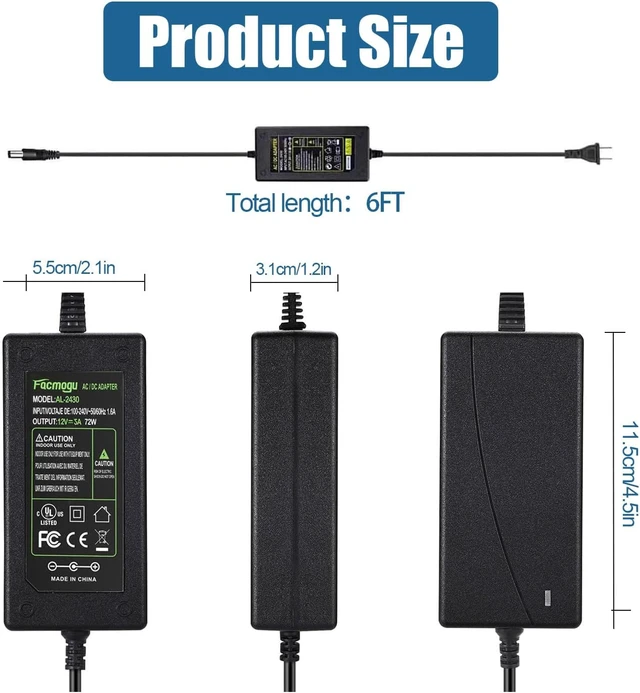 Alt view image 7 of 7 - Sceptre Monitor Power Cord 12V 5A AC Adapter Replacment for Sceptre EC Series 32 30 27 24 22 20 19 15 E248W E225W E205W E275W E209W Monitor Power Supply Cord Charger & More 12V 5V 4A 3A 2A
