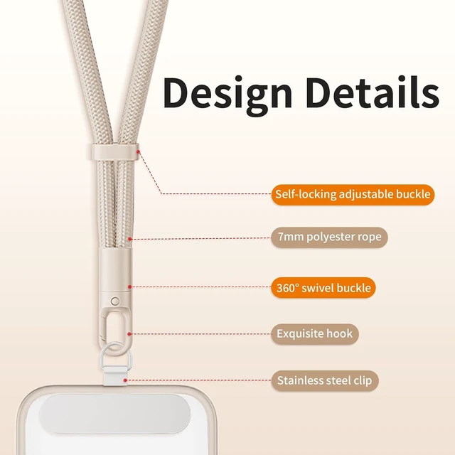 Alt view image 7 of 7 - Lanyard for Phone Self-Locking Phone Wrist Strap with 0.4mm Ultra-Thin Clip & 360° Hook Anti-Drop and anti theft phone Strap (Camel)