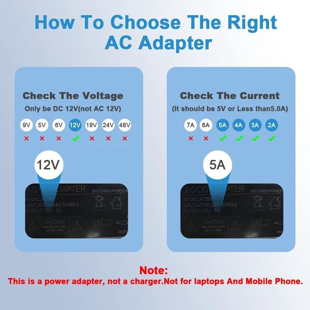 Alt view image 6 of 7 - 12V 5A Power Supply Charger AC/DC Adapter 60W Switching Power Adapter with 1 DC Plug Fit for 3D Printer CCTV Camera Kids Children Electric Ride On Car