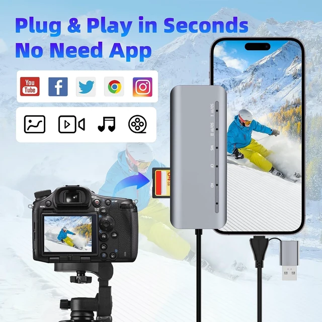 Alt view image 6 of 7 - 7-in-2 Memory Stick Pro Duo Card Reader USB-A & USB-C Multi-Card Reader for SD/TF/CF/MS/XD Memory Cards 5Gbps High-Speed Transfer SD Card Reader for iPhone 15/16/17 MacBook iPad Android Camera
