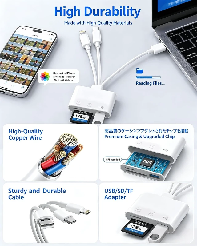 Alt view image 7 of 7 - 3 in 1 Lightning & USB C&USB-A 3.0 Memory SD Card Reader for iPhone