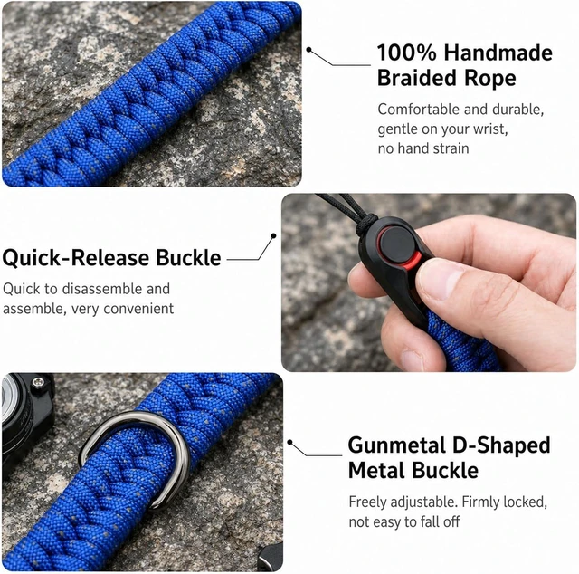Alt view image 4 of 7 - Quick Release Camera Wrist Hand Strap with Safer Connector Split Ring Cap