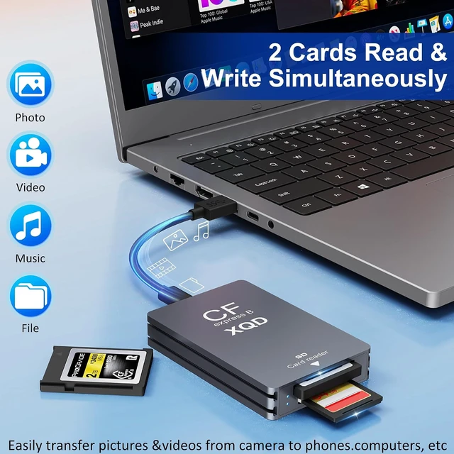 Alt view image 4 of 7 - CFexpress Type B/XQD/SD Card Reader 10Gbps USB3.2 Gen2 3-in-1 Aluminum CFexpress Type B Card Adapter SD/XQD Card Reader with USB C/USB-A Cable for Thunderbolt 3/4 for Photographers & Videographers