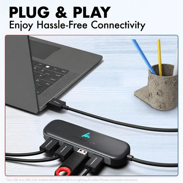 Alt view image 6 of 7 - USB A to 4 Port USB 3.2 Hub 4X USB 5Gbps Data Transfer Speed Upto 5Gbps and 30cm Cable Multiport USB Splitter for Laptop and Desktop Plug and Play Compact and Portable USB Expansion Hub