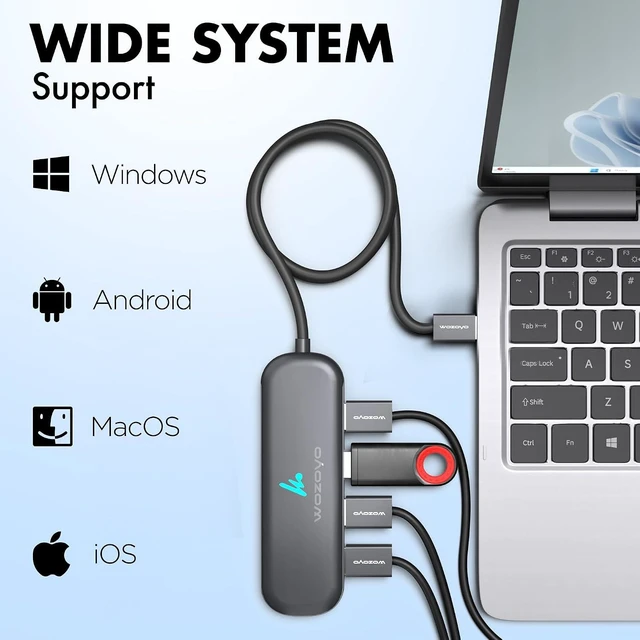 Alt view image 7 of 7 - USB A to 4 Port USB 3.2 Hub 4X USB 5Gbps Data Transfer Speed Upto 5Gbps and 30cm Cable Multiport USB Splitter for Laptop and Desktop Plug and Play Compact and Portable USB Expansion Hub