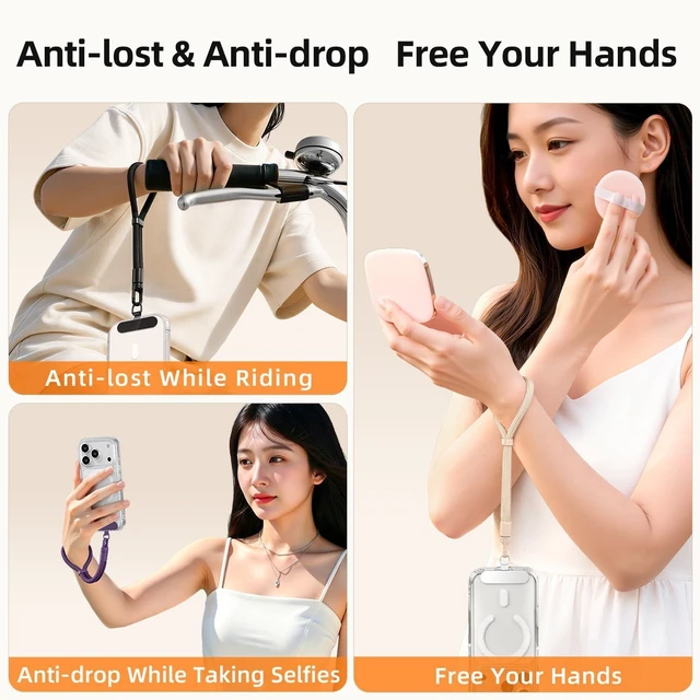 Alt view image 4 of 7 - Lanyard for Phone Self-Locking Phone Wrist Strap with 0.4mm Ultra-Thin Clip & 360° Hook Anti-Drop and anti theft phone Strap (Camel)