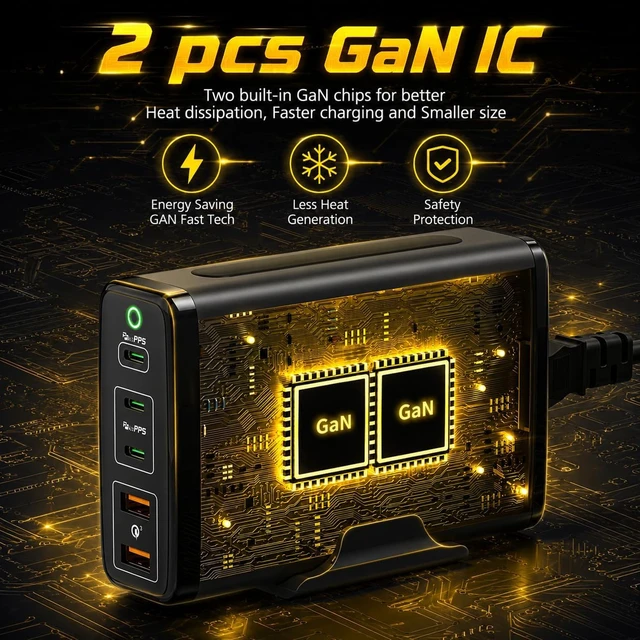 Alt view image 4 of 7 - 245W USB C Charger GaN Charging Station Desktop 5 Ports PD 140W MacBook Charger Fast Adapter Support PD3.1/PPS 45W /QC5 for MacBook Pro/Air Dell HP Lenovo Surface iPhone iPad Galaxy etc