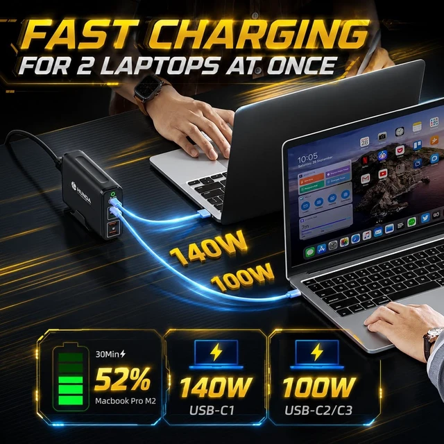 Alt view image 3 of 7 - 245W USB C Charger GaN Charging Station Desktop 5 Ports PD 140W MacBook Charger Fast Adapter Support PD3.1/PPS 45W /QC5 for MacBook Pro/Air Dell HP Lenovo Surface iPhone iPad Galaxy etc