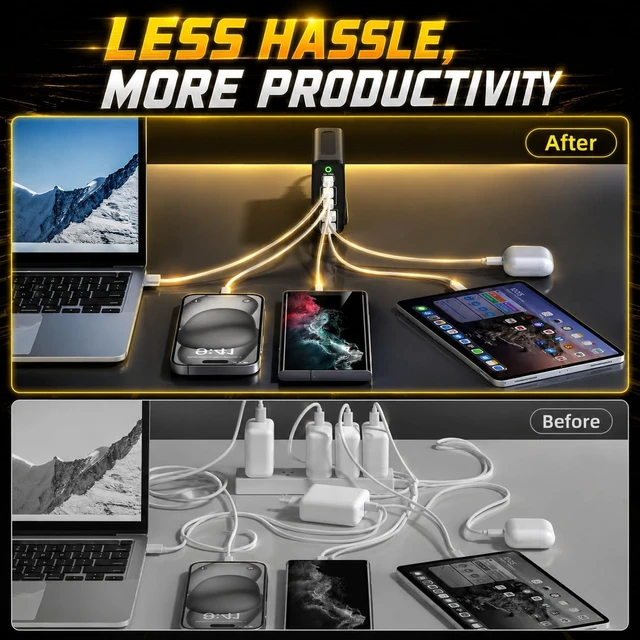 Alt view image 7 of 7 - 245W USB C Charger GaN Charging Station Desktop 5 Ports PD 140W MacBook Charger Fast Adapter Support PD3.1/PPS 45W /QC5 for MacBook Pro/Air Dell HP Lenovo Surface iPhone iPad Galaxy etc
