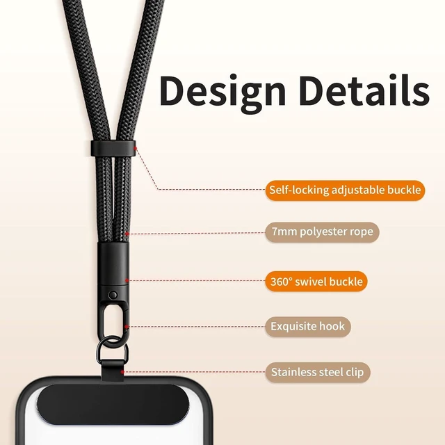 Alt view image 7 of 7 - Lanyard for Phone Self-Locking Phone Wrist Strap with 0.4mm Ultra-Thin Clip & 360° Hook Anti-Drop Strap (Black)