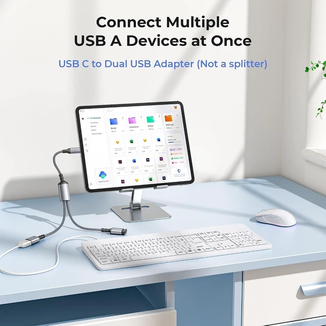 Alt view image 3 of 7 - USB C Male to Dual USB Female Cable 1FT No Splitter OTG Adapter