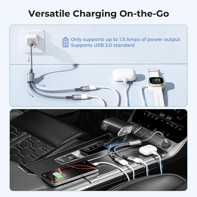 Alt view image 5 of 7 - USB C Male to Dual USB Female Cable 1FT No Splitter OTG Adapter