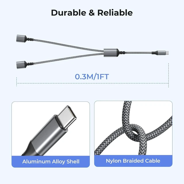 Alt view image 6 of 7 - USB C Male to Dual USB Female Cable 1FT No Splitter OTG Adapter
