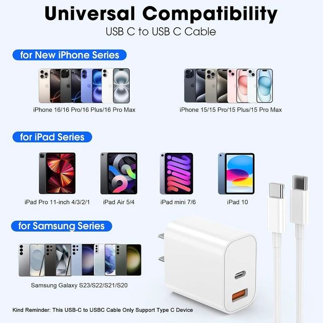 Alt view image 2 of 7 - iPhone 18 17 16 15 Charger Fast Charging-PD 20W USB C Charger 6FT Long Cord
