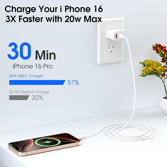 Alt view image 3 of 7 - iPhone 18 17 16 15 Charger Fast Charging-PD 20W USB C Charger 6FT Long Cord