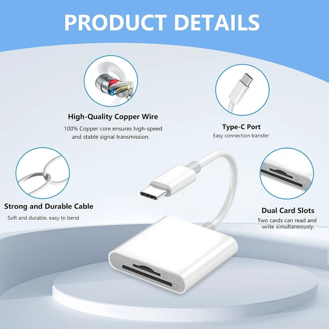 Alt view image 3 of 7 - Dual Slots USB C SD Card Reader Trail Camera Viewer Adapter