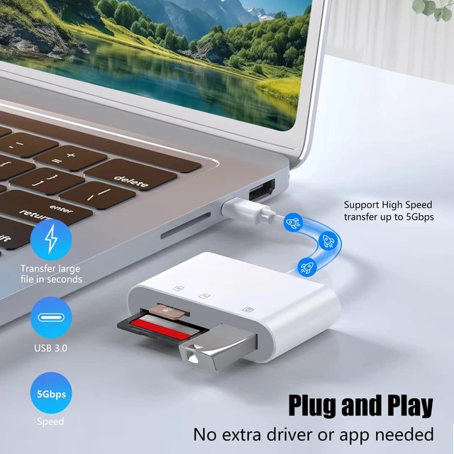 Alt view image 3 of 6 - USB C SD Card Reader for iPhone 15 16 17 SD Card Adapter with SD MicroSD USB 3 Ports USBC Memory Card Reader for iPhone 15 16 iPad Mac MacBook Pro/Air Digital Camera Adapter iPhone Android