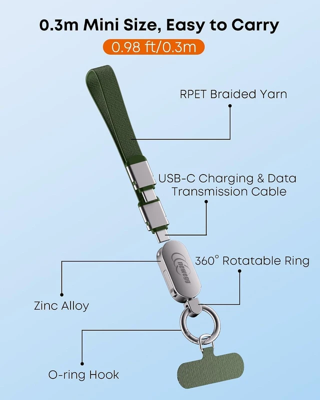 Alt view image 5 of 6 - Phone Wrist Strap & 240W USB-C Cable 2-in-1 Lanyard