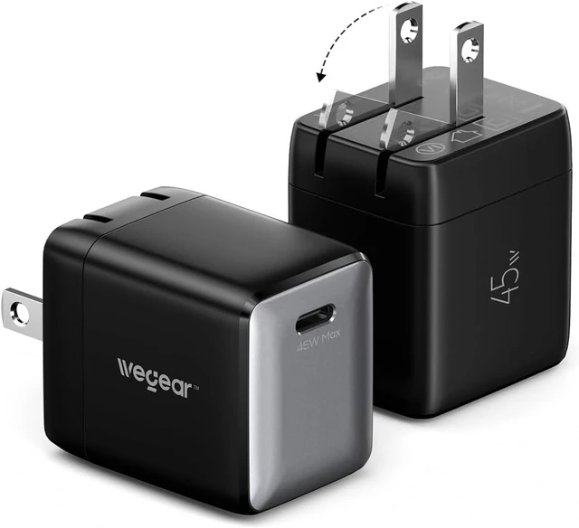 Main image of Nano Phone Charger 2-Pack 45W GaN USB C Charger Block (Black)