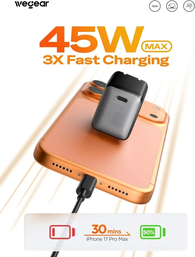 Alt view image 2 of 7 - Nano Phone Charger 2-Pack 45W GaN USB C Charger Block (Black)