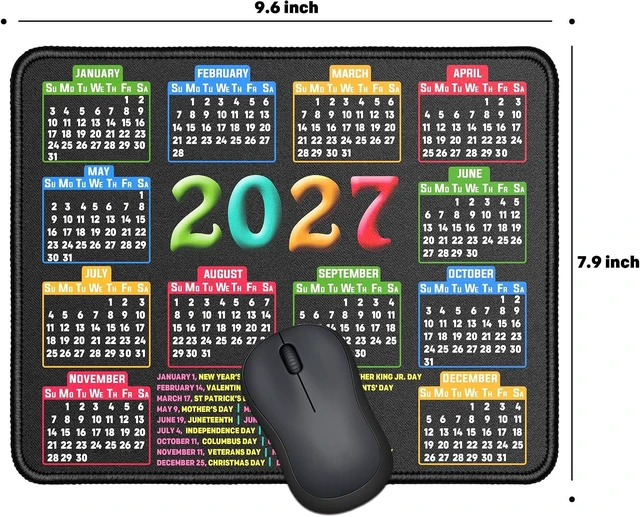 Alt view image 2 of 5 - Mouse Pad 2027 Calendar Black Stitched Edge