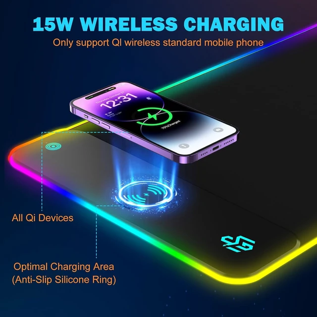 Alt view image 2 of 7 - Mouse Pad Gaming Wireless Charging 800x300x4mm Black