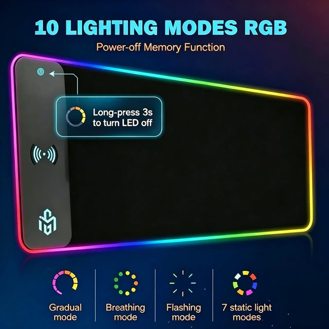 Alt view image 3 of 7 - Mouse Pad Gaming Wireless Charging 800x300x4mm Black