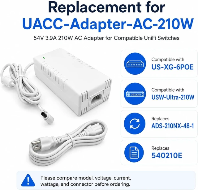 Alt view image 2 of 7 - UACC-Adapter-AC-210W 54V 210W AC Adapter for Ubiquiti UniFi