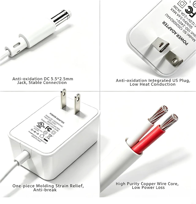 Alt view image 5 of 7 - White 12V 2A 24W AC DC Adapter 5.5mm x 2.1mm / 2.5mm DC Plug UL Listed