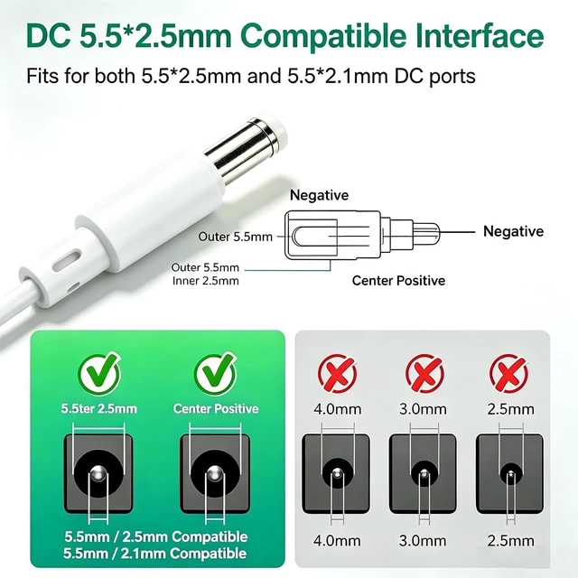 Alt view image 6 of 7 - White 12V 2A 24W AC DC Adapter 5.5mm x 2.1mm / 2.5mm DC Plug UL Listed