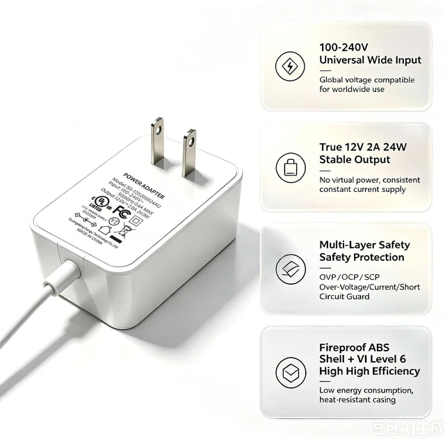 Alt view image 3 of 7 - White 12V 2A 24W AC DC Adapter 5.5mm x 2.1mm / 2.5mm DC Plug UL Listed