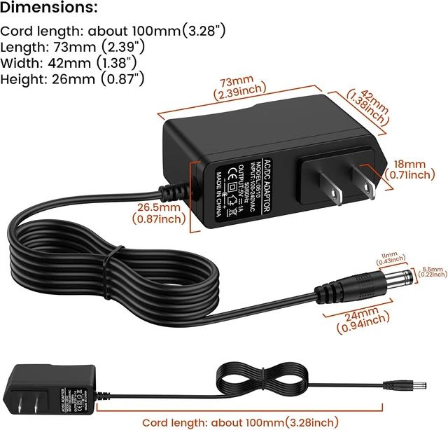 Alt view image 3 of 6 - 5V 1A DC Power Supply Adapter 5W AC/DC Charger AC 100V-240V to DC 5 Volt 1Amp 0.5A Replacement Power Cord for LED Strip Light Security Camera Baby Monitor TV Box Raspberry Pi USB Hub with 8 Tips