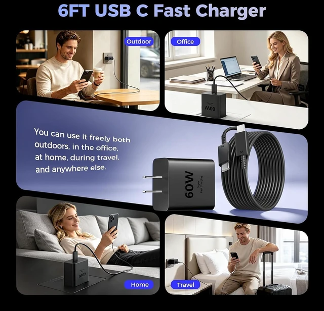 Alt view image 7 of 7 - 60W USB C Super Fast Charger Type C Fast Phone Charger