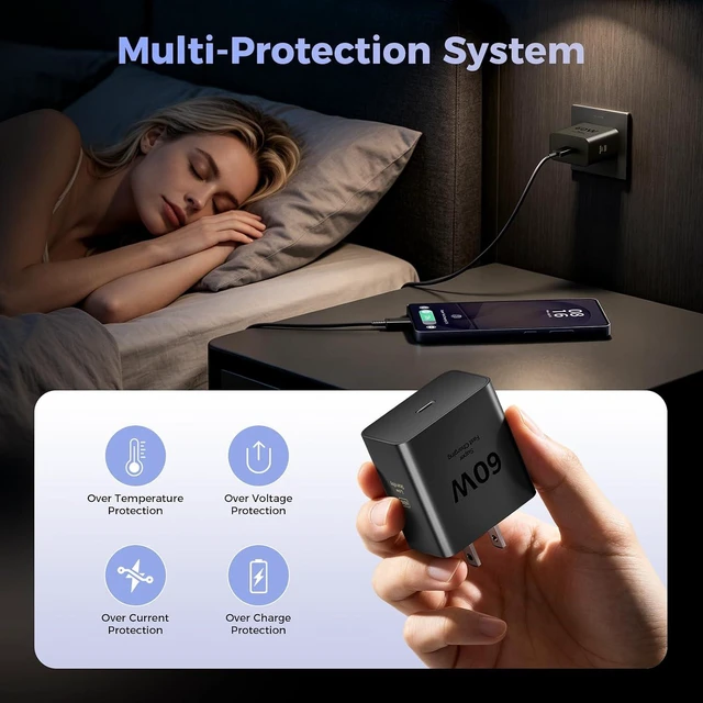 Alt view image 6 of 7 - 60W USB C Super Fast Charger Type C Fast Phone Charger