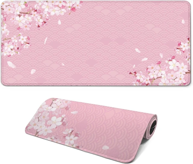 Main image of Gaming Mouse Pad with Anti-Slip Rubber Base Extended Large Computer Mouse Mat with Stitched Edges Long XL Anime Mousepad for Laptop and Keyboard 31.5 x 11.8 inch (Pink Cherry Blossom)