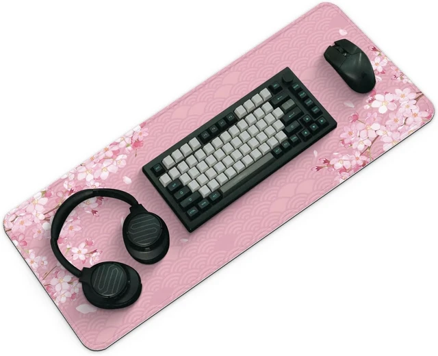Alt view image 3 of 7 - Gaming Mouse Pad with Anti-Slip Rubber Base Extended Large Computer Mouse Mat with Stitched Edges Long XL Anime Mousepad for Laptop and Keyboard 31.5 x 11.8 inch (Pink Cherry Blossom)