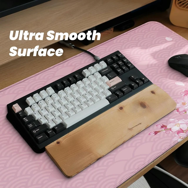 Alt view image 5 of 7 - Gaming Mouse Pad with Anti-Slip Rubber Base Extended Large Computer Mouse Mat with Stitched Edges Long XL Anime Mousepad for Laptop and Keyboard 31.5 x 11.8 inch (Pink Cherry Blossom)
