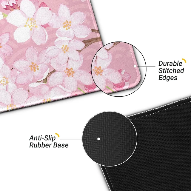 Alt view image 4 of 7 - Gaming Mouse Pad with Anti-Slip Rubber Base Extended Large Computer Mouse Mat with Stitched Edges Long XL Anime Mousepad for Laptop and Keyboard 31.5 x 11.8 inch (Pink Cherry Blossom)