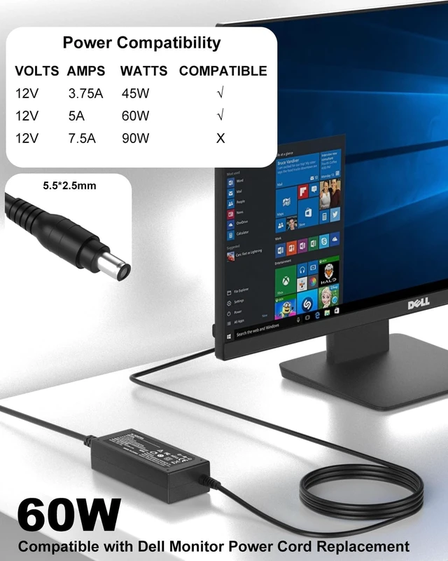 Alt view image 3 of 7 - 12V AC Adapter Compatible with Monitor Power Cord Replacement