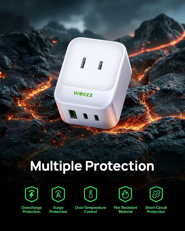 Alt view image 6 of 7 - 5-in-1 Wall Outlet Extender with 5 Ports 2 AC 2 USB-C 1 USB-A