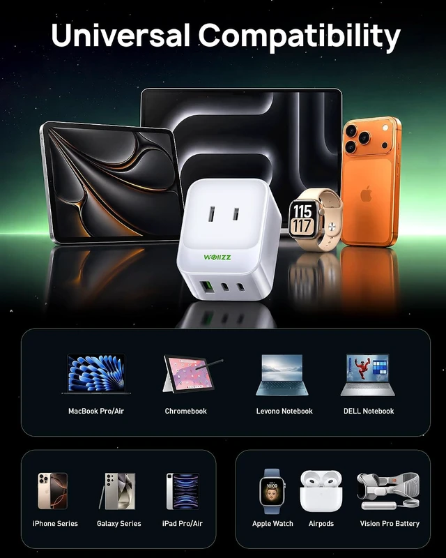 Alt view image 7 of 7 - 5-in-1 Wall Outlet Extender with 5 Ports 2 AC 2 USB-C 1 USB-A
